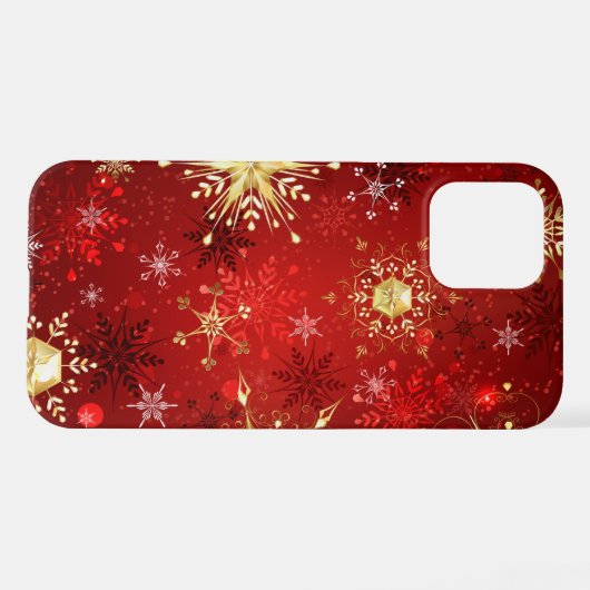 Weihnachten Goldene Schneeflocken im roten Hinterg iPhone Hülle (Rückseite (Horizontal))