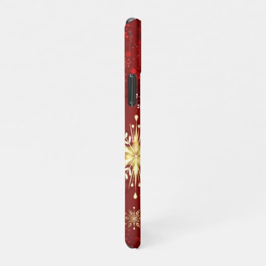 Weihnachten Goldene Schneeflocken im roten Hinterg iPhone Hülle (Rechte Seite)