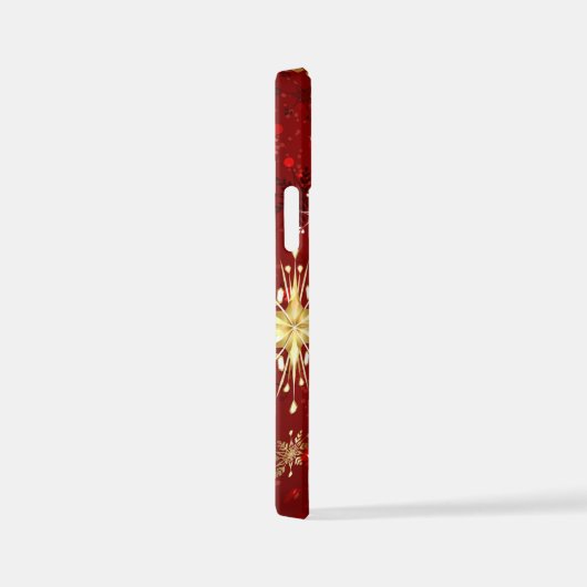 Weihnachten Goldene Schneeflocken im roten Hinterg iPhone Hülle (Rechte Seite)