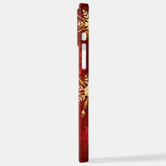 Weihnachten Goldene Schneeflocken im roten Hinterg iPhone Hülle (Linke Seite)