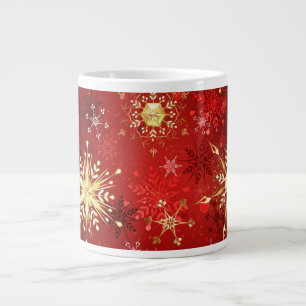 Weihnachten Goldene Schneeflocken im roten Hinterg Jumbo-Tasse