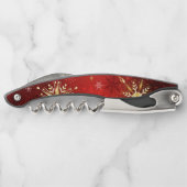 Weihnachten Goldene Schneeflocken im roten Hinterg Kellnermesser (Rückseite)