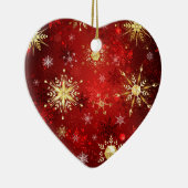 Weihnachten Goldene Schneeflocken im roten Hinterg Keramik Ornament (Rechts)