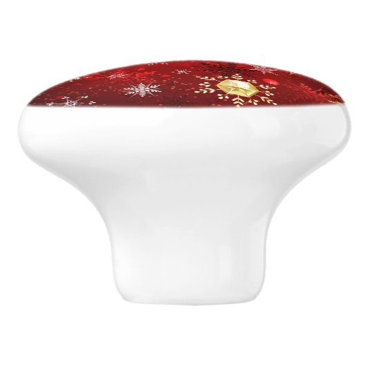 Weihnachten Goldene Schneeflocken im roten Hinterg Keramikknauf (Seitenansicht)