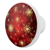 Weihnachten Goldene Schneeflocken im roten Hinterg Keramikknauf (Rechts)