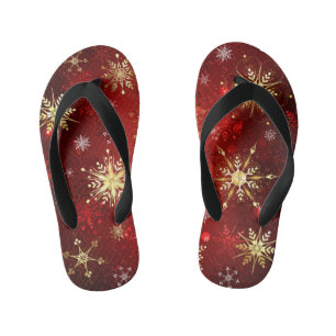Weihnachten Goldene Schneeflocken im roten Hinterg Kinderbadesandalen