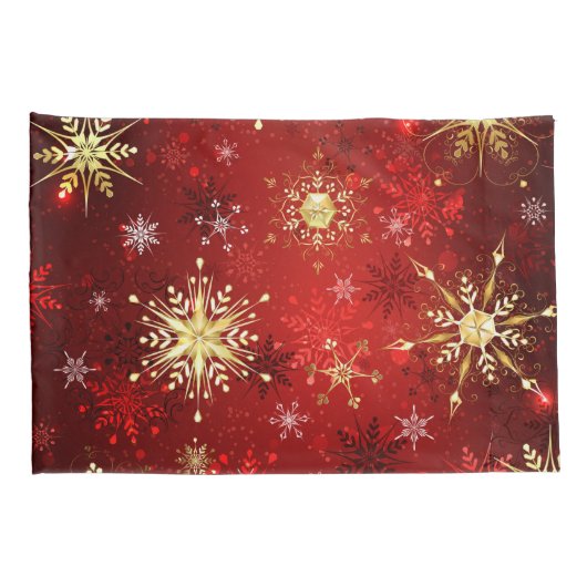 Weihnachten Goldene Schneeflocken im roten Hinterg Kissenbezug (Rückseite-Rechts)