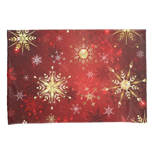Weihnachten Goldene Schneeflocken im roten Hinterg Kissenbezug (Vorderseite-Rechts)