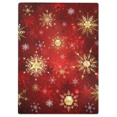 Weihnachten Goldene Schneeflocken im roten Hinterg Klemmbrett (Rückseite)