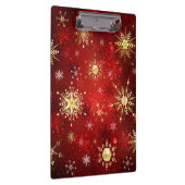 Weihnachten Goldene Schneeflocken im roten Hinterg Klemmbrett (Rechts)