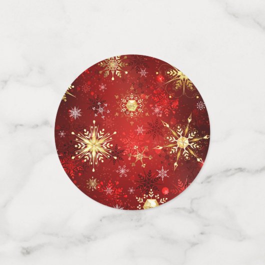 Weihnachten Goldene Schneeflocken im roten Hinterg Konfetti (Klein Vorderseite)