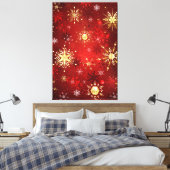 Weihnachten Goldene Schneeflocken im roten Hinterg Leinwanddruck (Insitu (Schlafzimmer))
