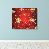 Weihnachten Goldene Schneeflocken im roten Hinterg Leinwanddruck (Insitu (Holzboden))