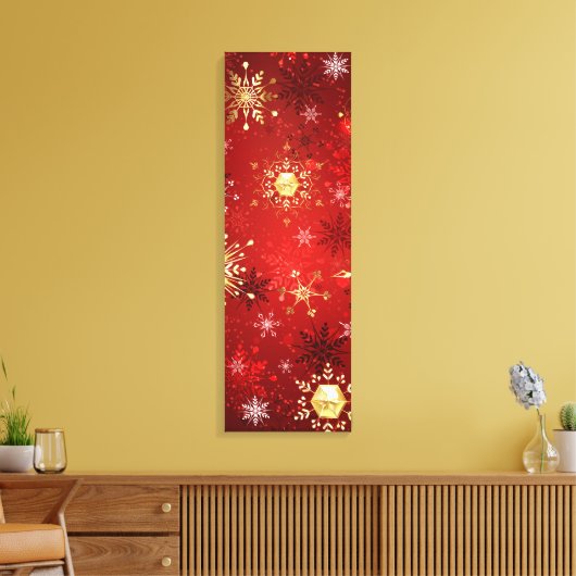 Weihnachten Goldene Schneeflocken im roten Hinterg Leinwanddruck (Insitu (Wohnzimmer))