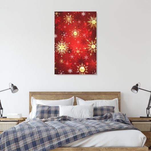 Weihnachten Goldene Schneeflocken im roten Hinterg Leinwanddruck (Insitu (Schlafzimmer))