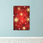 Weihnachten Goldene Schneeflocken im roten Hinterg Leinwanddruck (Insitu (Holzboden))