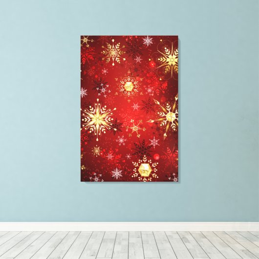 Weihnachten Goldene Schneeflocken im roten Hinterg Leinwanddruck (Insitu (Holzboden))
