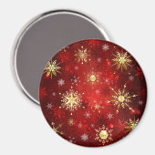 Weihnachten Goldene Schneeflocken im roten Hinterg Magnet (Vorderseite/Rückseite)