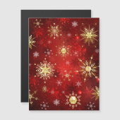 Weihnachten Goldene Schneeflocken im roten Hinterg Magneteinladung (Vorne/Hinten)