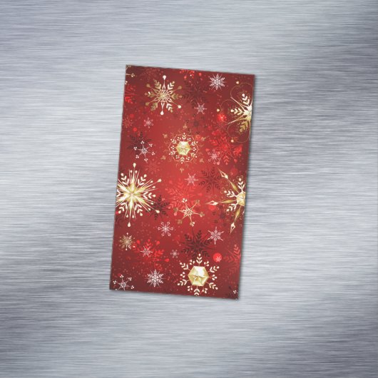 Weihnachten Goldene Schneeflocken im roten Hinterg Magnetische Visitenkarte (Beispiel)