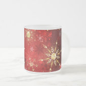 Weihnachten Goldene Schneeflocken im roten Hinterg Mattglastasse (VorderseiteRechts)