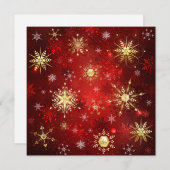 Weihnachten Goldene Schneeflocken im roten Hinterg Menükarte (Vorne/Hinten)