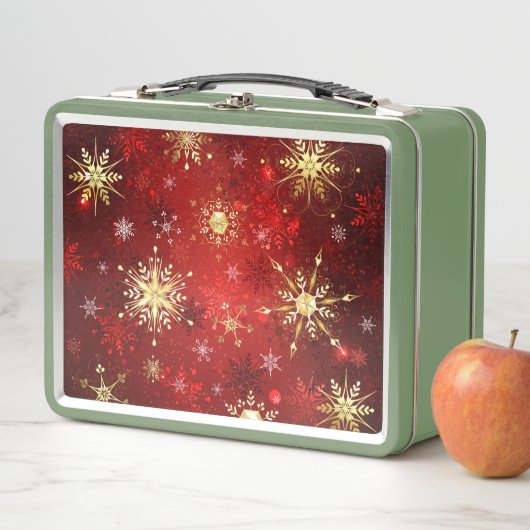 Weihnachten Goldene Schneeflocken im roten Hinterg Metall Brotdose (Beispiel)