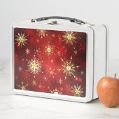 Weihnachten Goldene Schneeflocken im roten Hinterg Metall Brotdose (Beispiel)