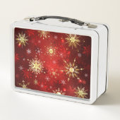 Weihnachten Goldene Schneeflocken im roten Hinterg Metall Brotdose (Rückseite)