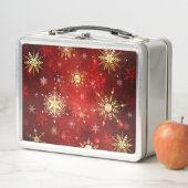 Weihnachten Goldene Schneeflocken im roten Hinterg Metall Brotdose (Beispiel)