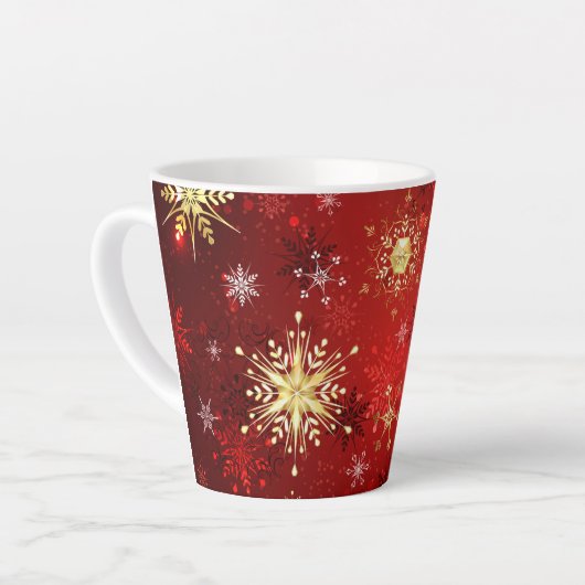 Weihnachten Goldene Schneeflocken im roten Hinterg Milchtasse (Linke Ecke)