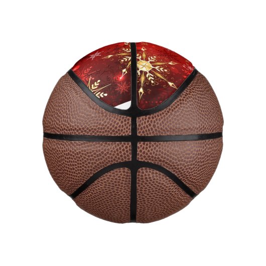 Weihnachten Goldene Schneeflocken im roten Hinterg Mini Basketball (Rechts)