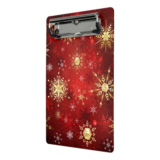 Weihnachten Goldene Schneeflocken im roten Hinterg Mini Klemmbrett (Gewinkelt2)