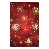 Weihnachten Goldene Schneeflocken im roten Hinterg Mini Klemmbrett (Rückseite)