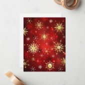 Weihnachten Goldene Schneeflocken im roten Hinterg Mitteilungskarte (Vorderseite/Rückseite Beispiel)