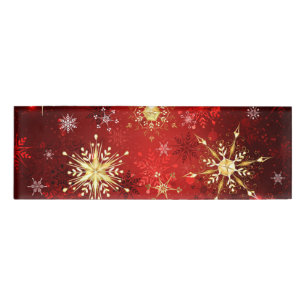 Weihnachten Goldene Schneeflocken im roten Hinterg Namenschild