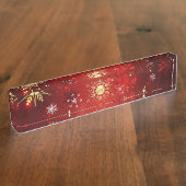 Weihnachten Goldene Schneeflocken im roten Hinterg Namensplakette (Seite)