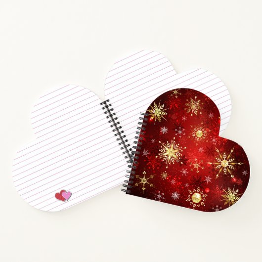 Weihnachten Goldene Schneeflocken im roten Hinterg Notizblock (Innenseite)