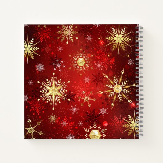 Weihnachten Goldene Schneeflocken im roten Hinterg Notizblock (Rückseite)