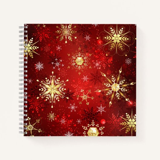 Weihnachten Goldene Schneeflocken im roten Hinterg Notizblock (Vorderseite)