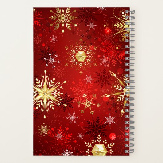 Weihnachten Goldene Schneeflocken im roten Hinterg Notizblock (Rückseite)