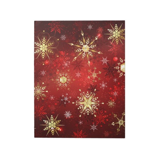 Weihnachten Goldene Schneeflocken im roten Hinterg Notizblock (Rotiert)