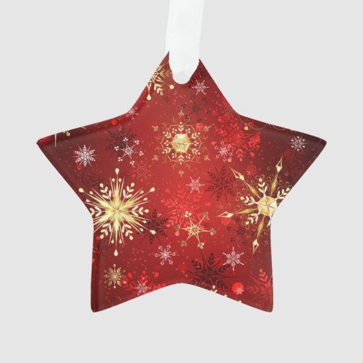 Weihnachten Goldene Schneeflocken im roten Hinterg Ornament (Rückseite)