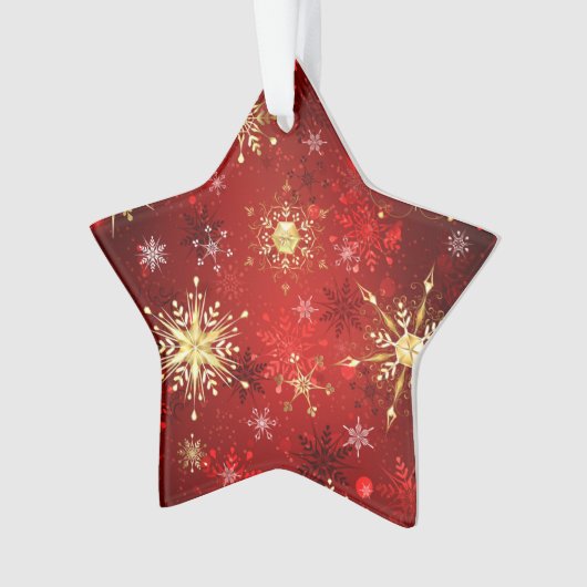 Weihnachten Goldene Schneeflocken im roten Hinterg Ornament (Vorderseite)