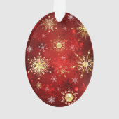 Weihnachten Goldene Schneeflocken im roten Hinterg Ornament (Rückseite)