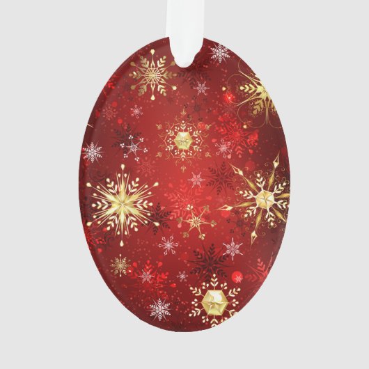 Weihnachten Goldene Schneeflocken im roten Hinterg Ornament (Rückseite)