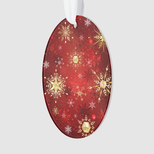 Weihnachten Goldene Schneeflocken im roten Hinterg Ornament (Vorderseite)