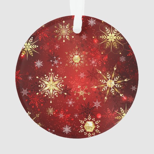 Weihnachten Goldene Schneeflocken im roten Hinterg Ornament (Rückseite)