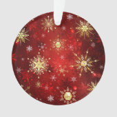 Weihnachten Goldene Schneeflocken im roten Hinterg Ornament (Vorderseite)