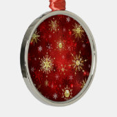 Weihnachten Goldene Schneeflocken im roten Hinterg Ornament Aus Metall (Rechts)